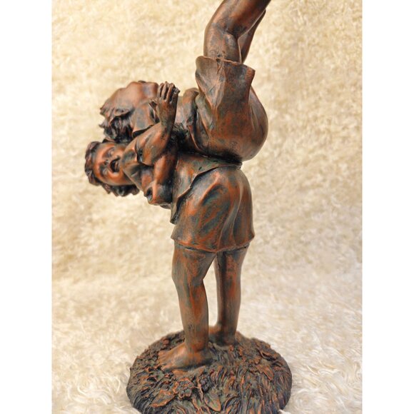 Bronze-Tone Resin Statue Of Children Playing 10.5" Tall Sculpture Rustic Home De - Picture 15 of 15